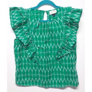 womens UNIVERSAL THREAD GOODS CO top green Sz M cotton embroidered ruffled EUC